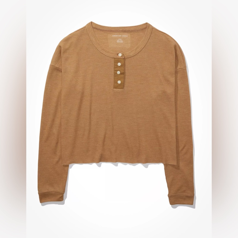 American Eagle Cropped Long Sleeve Henley Tee